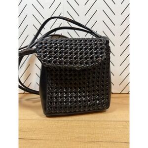 VTG Liz Claiborne Black‎ Woven Leather Handbag Shoulder Bag Small Purse